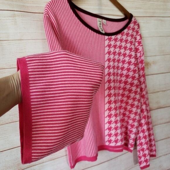Anthro Dolan Knit Lounge Bell Sleeve Striped/Houndstooth Sweater - Picture 5 of 10